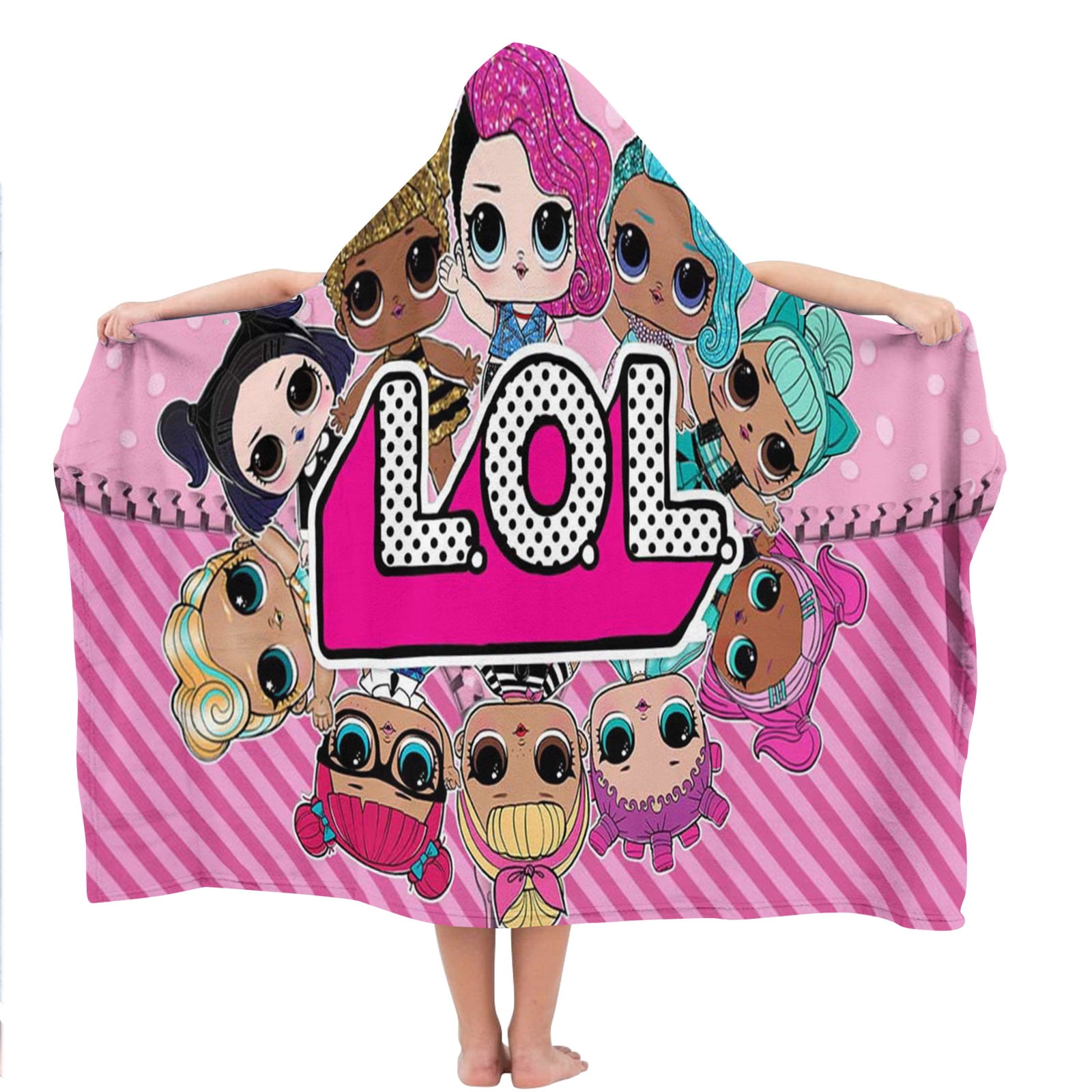 LOL Surprise Hooded Kids Beach Towels Bath Hat Toddler Microfiber Swim Cover-ups Poncho Absorbent Pool Wrap
