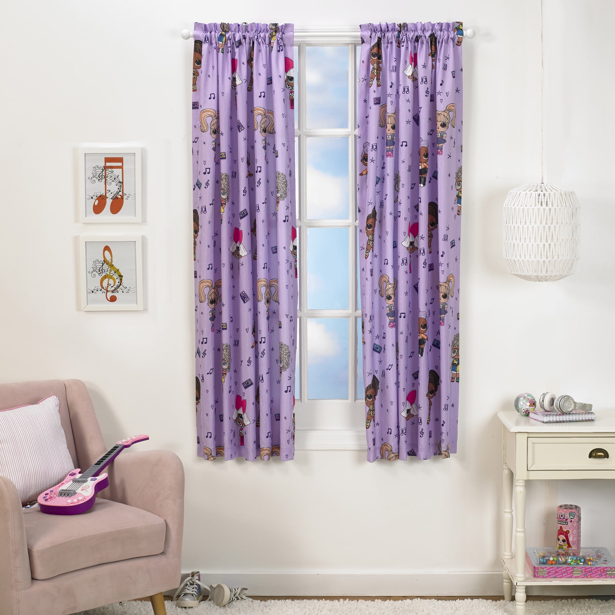 LOL Surprise Kids Bedroom Curtains, 2 Panel Set, Light Filtering, 63