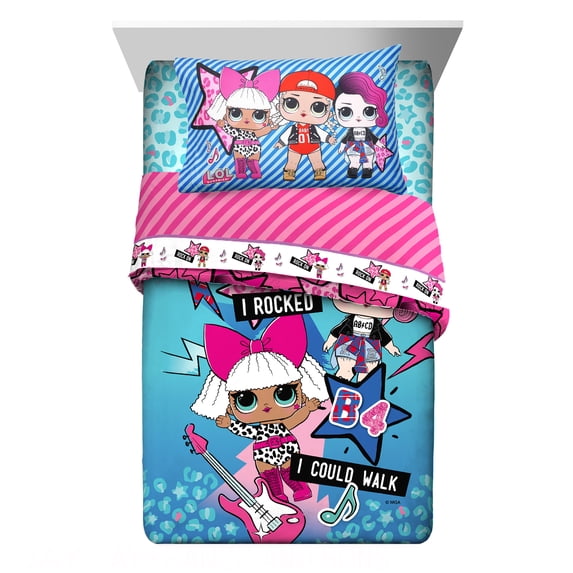 LOL Surprise Kids Full Bed in a Bag, Comforter and Sheets, Blue