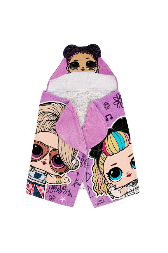 LOL Surprise Kids Purple Queen Hooded Towel, Cotton, Purple, MGA