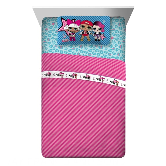 LOL Surprise Kids Twin Sheet Set, Pink and Blue, MGA