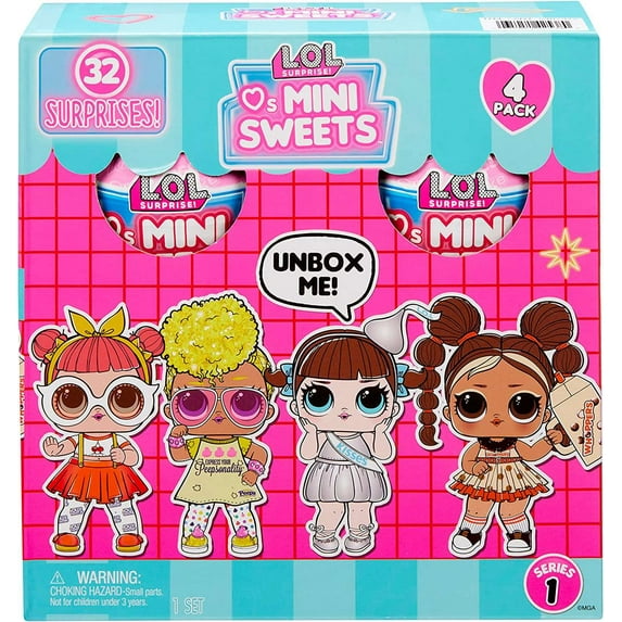 LOL Surprise Loves Mini Sweets Jolly Rancher, Hershey's Chocolate, Whoppers, Peeps Mystery 4-Pack (32 Surprises!)