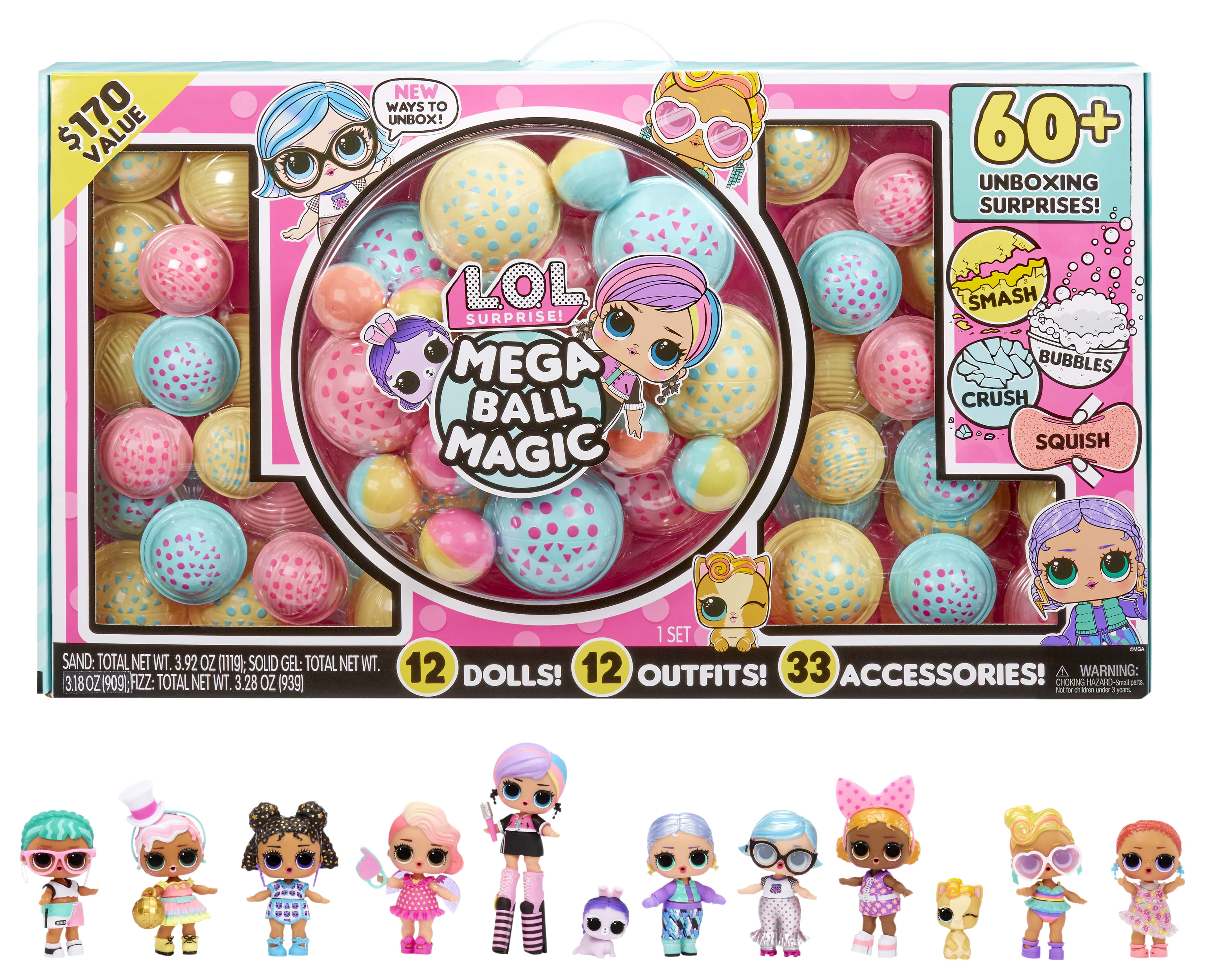 LOL Surprise Mega Ball Magic w/ 12 Collectible Dolls, 60+ Surprises, 4  Unboxing Experiences, Squish Sand, Bubbles, Gel Crush, Shell Smash, Limited