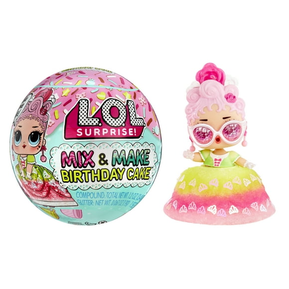 LOL Surprise Mix & Make Birthday Cake Collectible Tots Doll, DIY Dress, Cake Making, Decorating, Glitter Sprinkles, Girls Gift Age 3+