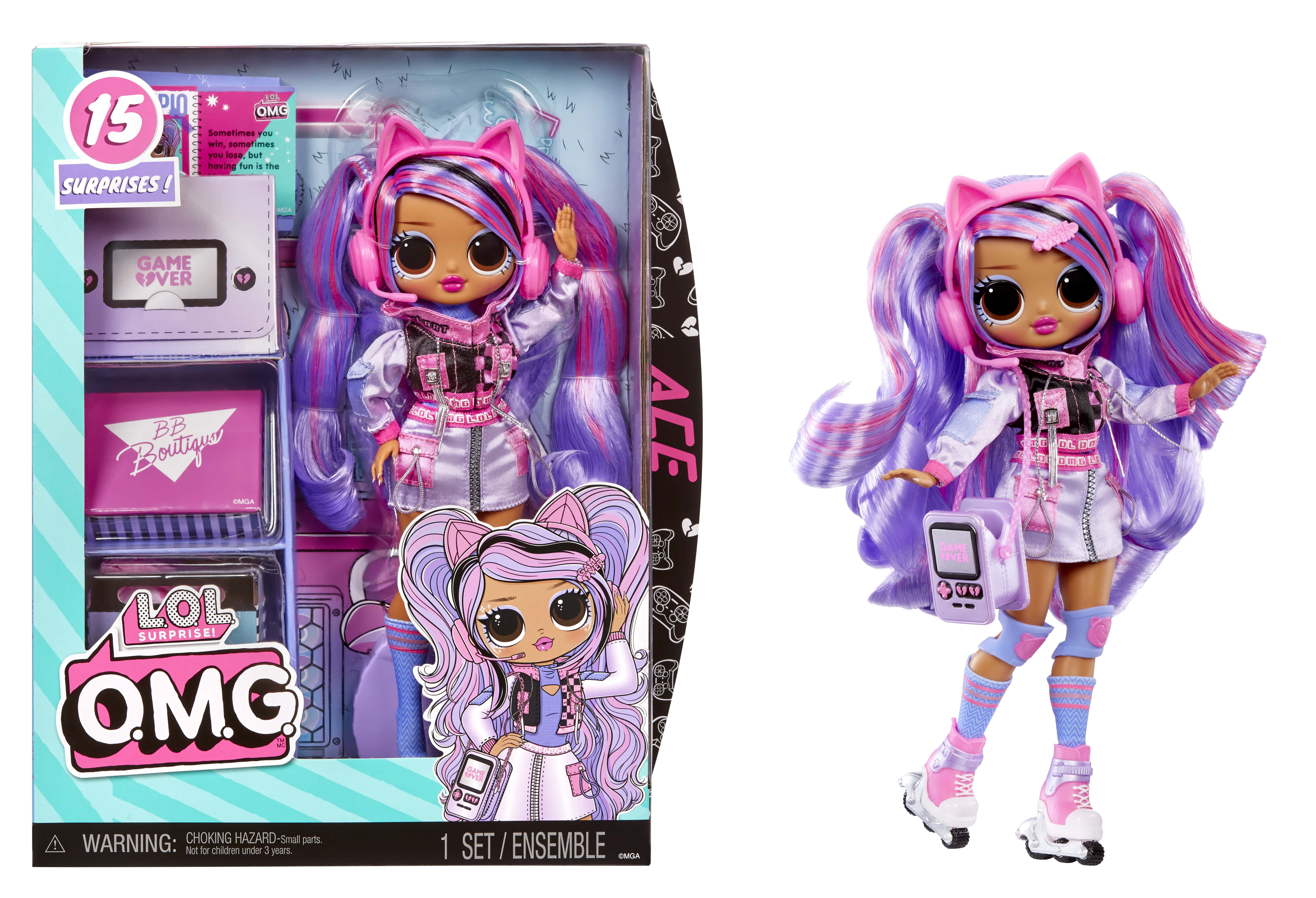 LOL Surprise OMG Ace Fashion Doll with 15 Surprises Including Gaming Themed Fashions and Accessories, Kids Toy Gift Ages 4+