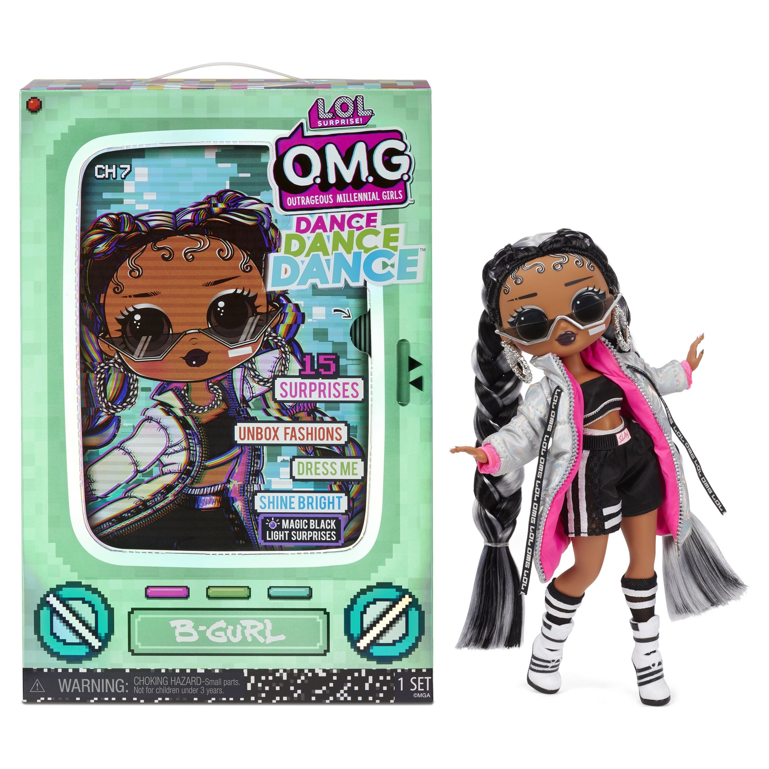 LOL Surprise OMG Dance Dance Dance B-Gurl Fashion Doll With 15 Surprises Including Magic Blacklight, Shoes, Hair Brush, Doll Stand and TV Package - For Girls Ages 4+ - image 1 of 7