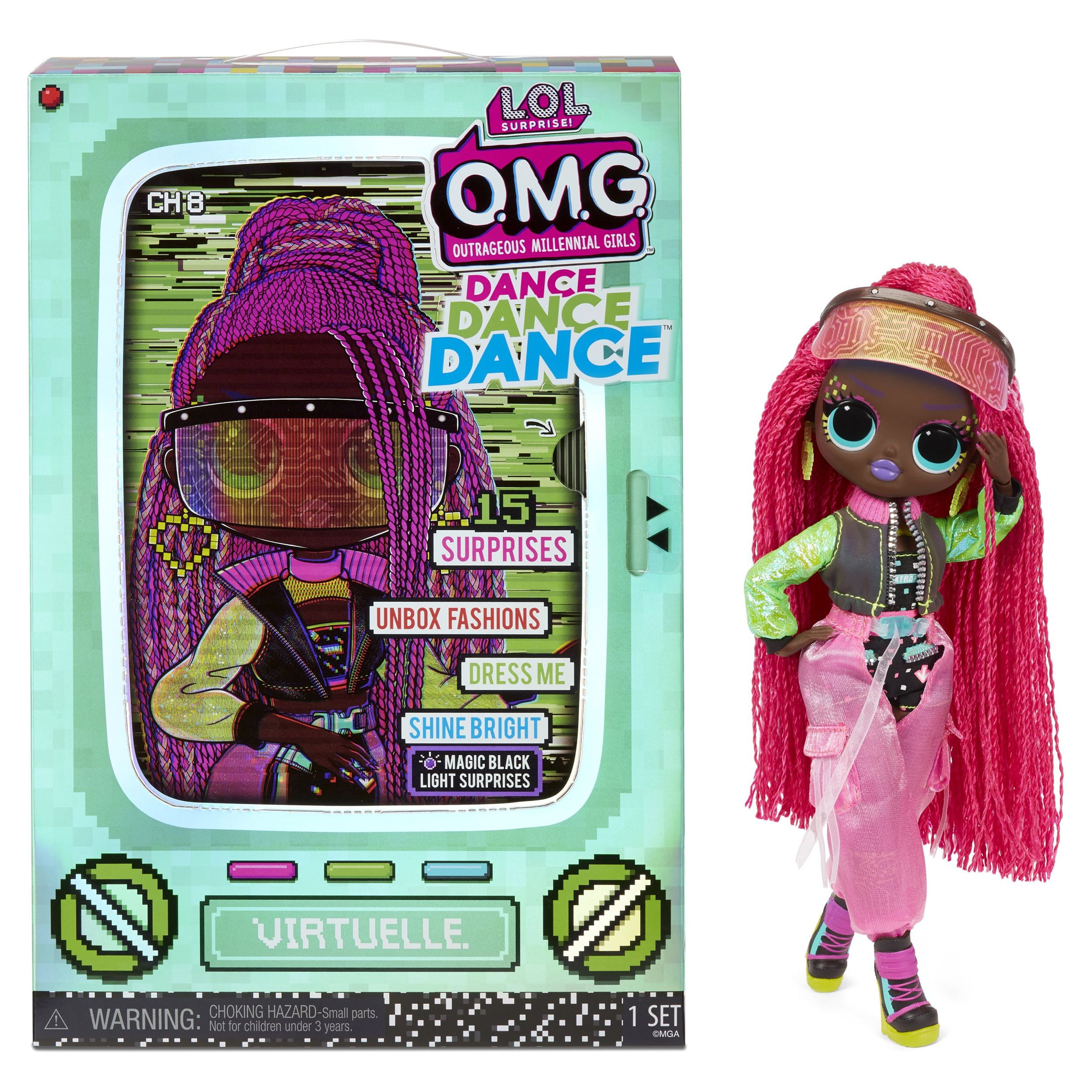 LOL Surprise OMG Dance Dance Dance Virtuelle Fashion Doll with 15 Surprises Including Magic Blacklight, Shoes, Hair Brush, Doll Stand and TV Package - For Girls Ages 4+ - image 1 of 7