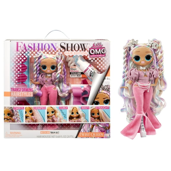 LOL Surprise OMG Fashion Show Hair Edition Twist Queen Fashion Doll with Magic Mousse, Transforming Hair, Hair Accessories, Collectible Fashion Dolls, Fashion Toy Girls Ages 4 and up, 10-inch Doll