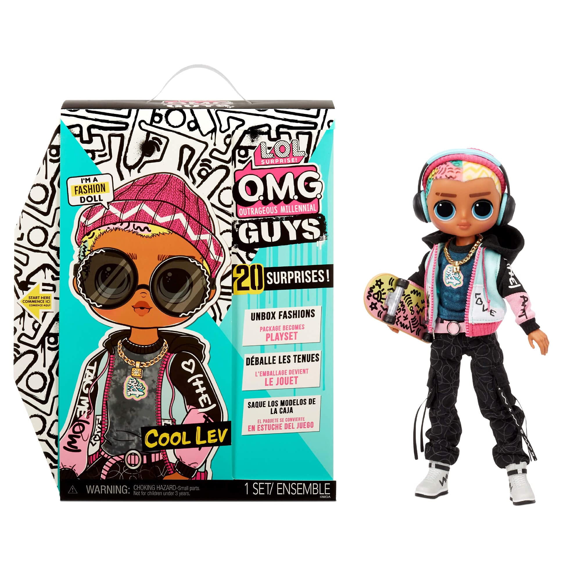 LOL Surprise OMG Guys Fashion Doll Cool Lev with 20 Surprises