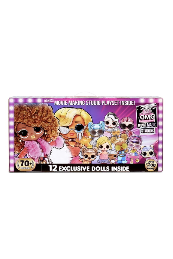 LOL Surprise OMG Movie Magic Studios with 70+ Surprises, 12 Dolls including 2 Fashion Dolls, 4 Movie Studio Stages, Green Screen, Phone Tripod, Movie Theater/Set Packaging, And Movie Accessories