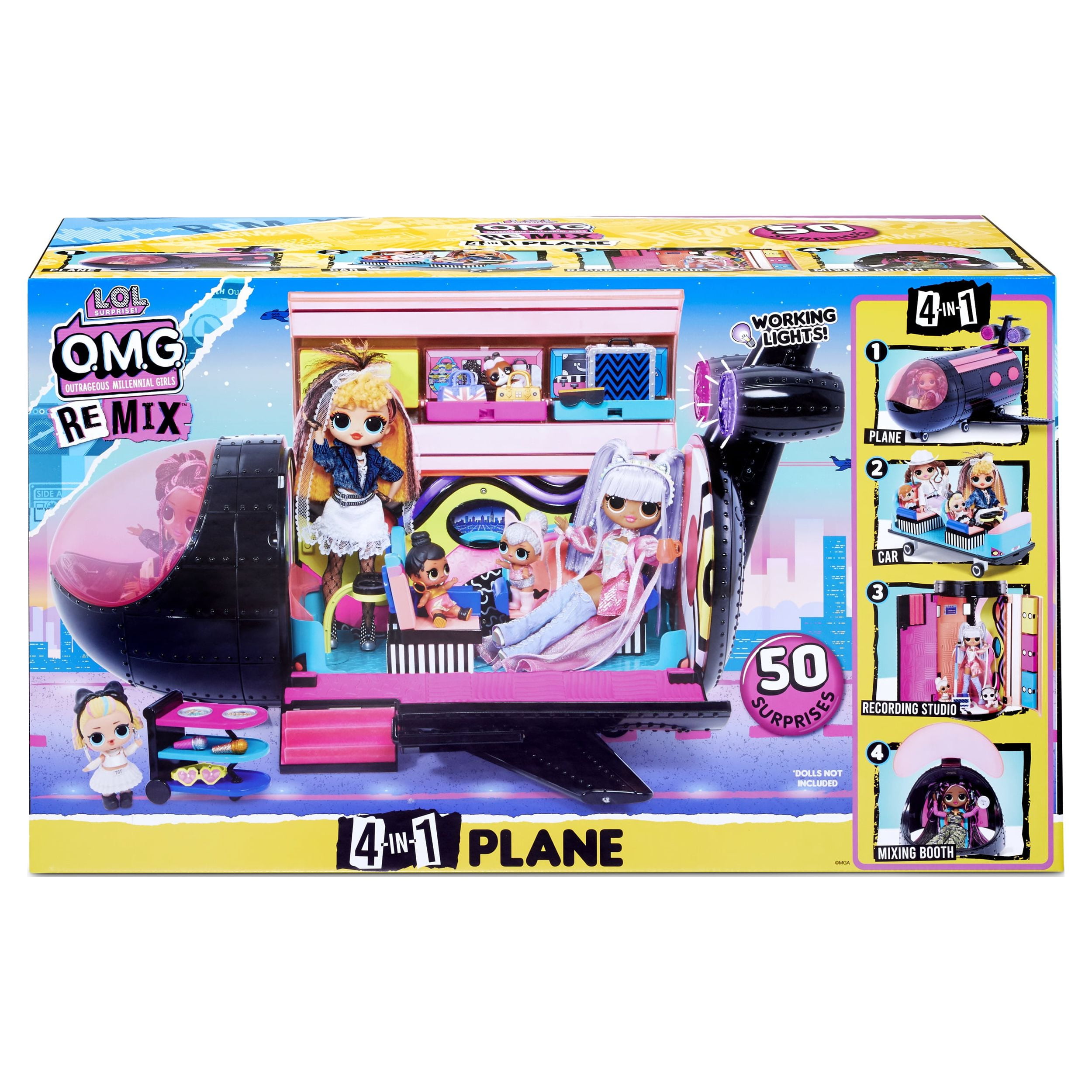 LOL Surprise OMG Remix 4-in-1 Plane Playset With Music Recording Studio,  Mixing Booth and 50 Surprises, Great Gift for Kids Ages 4 5 6+