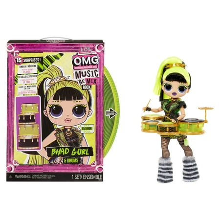 LOL Surprise Omg Remix Rock Bhad Gurl Fashion Doll With 15 Surprises Including Drums, Outfit, Shoes, Hair Brush, Doll Stand, Lyric Magazine, And Record Player Package - for Girls Ages 4+