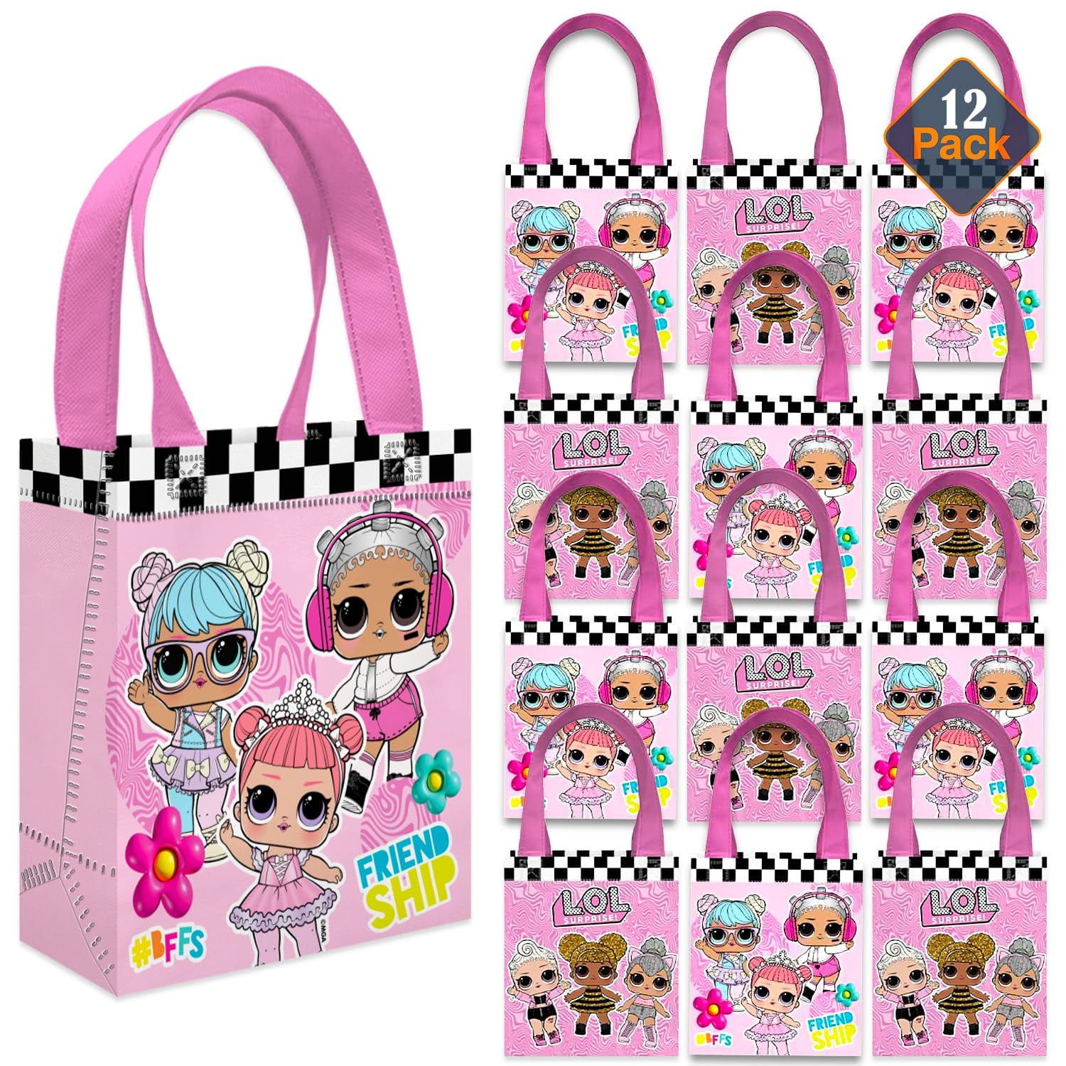 LOL Surprise Party Favor Bag Set 12 Pack of 8" Goodie Bags for Kids Bulk Reusable Mini Totes | LOL Surprise Birthday Supplies for Girls, Kids