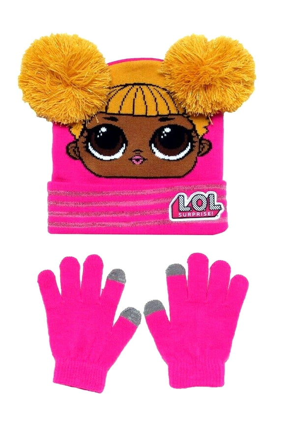 LOL Surprise! Queen Bee Kids Beanie Hat Pom-Pom Texting Gloves 2-Piece Set