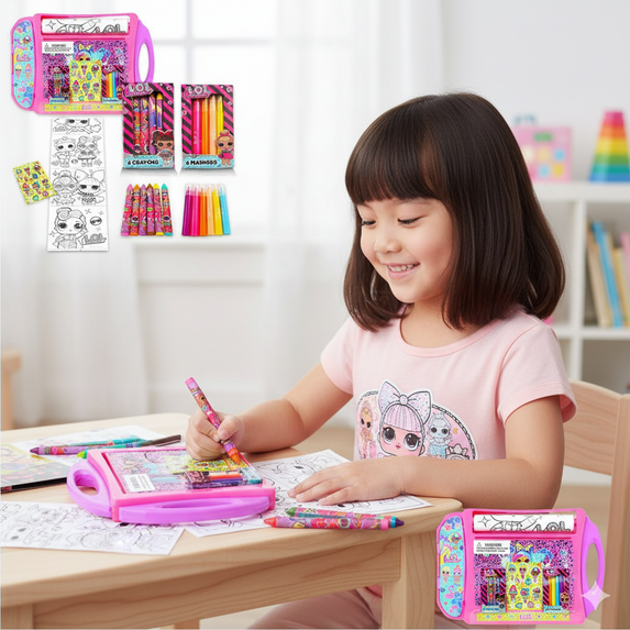 LOL Surprise Roller Art Desk Set for Kids – Portable Lap Desk with Coloring Utensils, Stickers & Coloring Sheets - 16 Piece