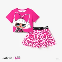LOL Surprise Toddler Girl Skirt, Short Sleeves Girl Skirt Oufits with Pink Leopard Print Short Skirt for Summer, Sizes 4-5T