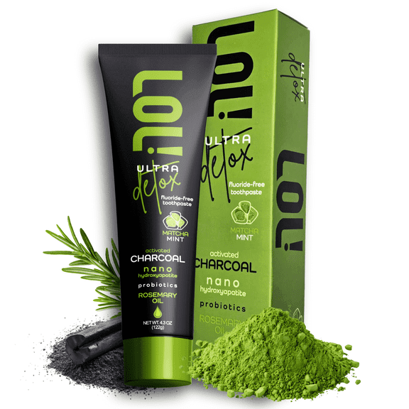 LOL Ultra Detox Matcha Mint Toothpaste Fluoride-Free & SLS-Free Deep Clean Formula with Nano Hydroxyapatite, Clay & Zinc Natural Fresh Breath Toothpaste for Adults 4.3 oz