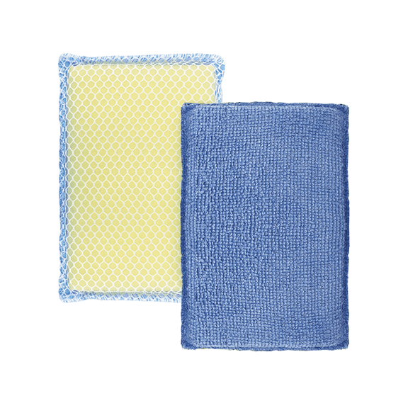 LOLA Microfiber Terry & Nylon Net Sponge Scrubber Pad, 2 Pack, Non Scratch 2-Way Cleaning, Gently Scrubs & Wipes Clean