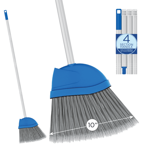 LOLA Angle Broom, 9.25" Wide Head, PET Fiber Bristles W/ Polished Aluminum Threaded Handle, 1 Pack