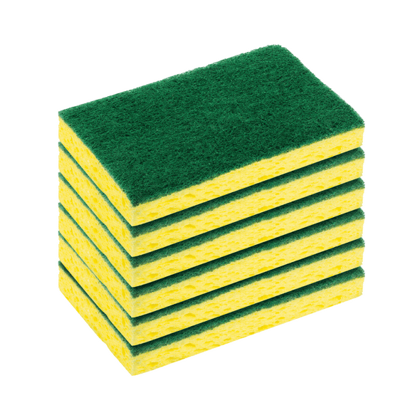 LOLA Cellulose Sponge & Scourer, 6 Pack, Heavy Duty, Dual Purpose Super Absorbent Dish Cleaning Scrubber