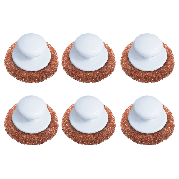 Copper Mesh Scouring Pad w/ Comfort Knob, 6 Pack, by LOLA, Heavy Duty Cleaning Pads, Knitted Wire Mesh, Cleans Caked-On & Baked-On Messes