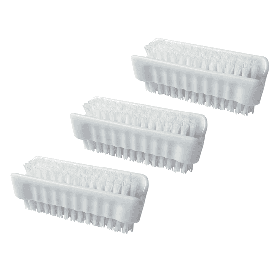 LOLA Hand & Nail Brush, Dual-Purpose, Soft Side & Stiff Side, Block Handle - 3 Pack, White