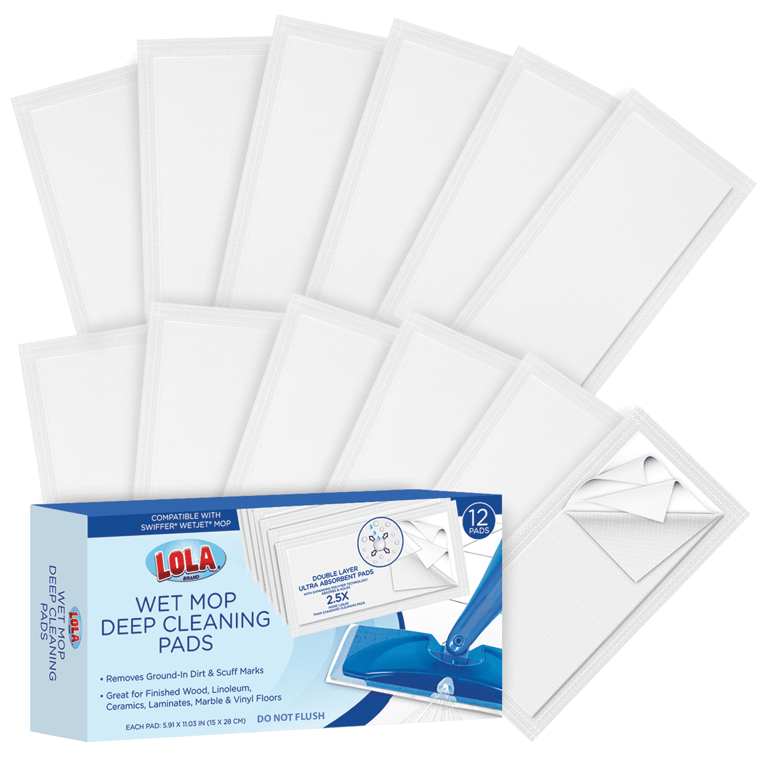 Lola Products LOLA Jet Mop Pads Refill, Compatible with Wet Mopping Systems - 12 Pack