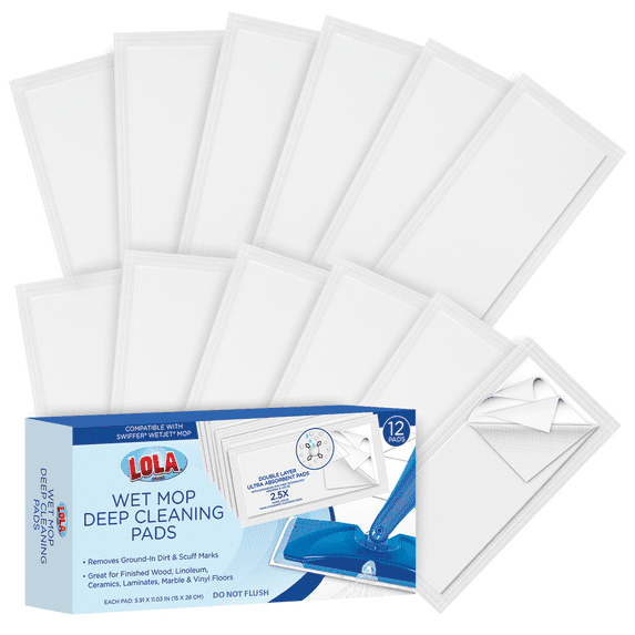 LOLA Jet Mop Pads Refill, Compatible with Wet Mopping Systems - 12 Pack