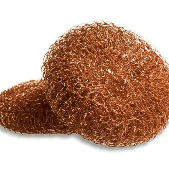 Copper Mesh Scouring Pad by LOLA, 2 Pack, 45 Grams, 4" Heavy Duty Cleaning Pads, Copper Coated Knitted Wire Mesh, Recyclable, Cleans Baked On Messes
