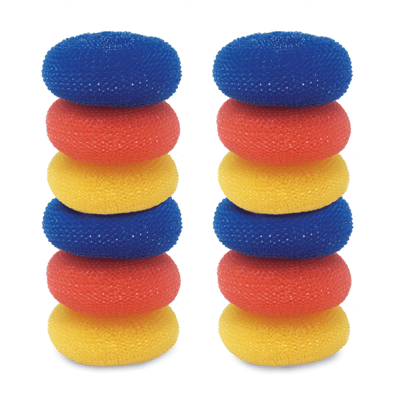 LOLA Jumbo 4" Plastic Mesh Scouring Pads, 12 Pack, Non-Scratch, Great for Pots, Dishwashing, Sinks, Appliances, Assorted Colors