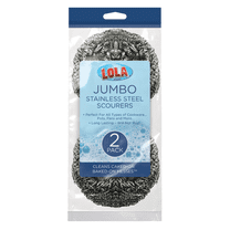LOLA Jumbo Stainless Steel Scourers, Curled Flat Wire, Odor Free & Rust Proof - 2 CT