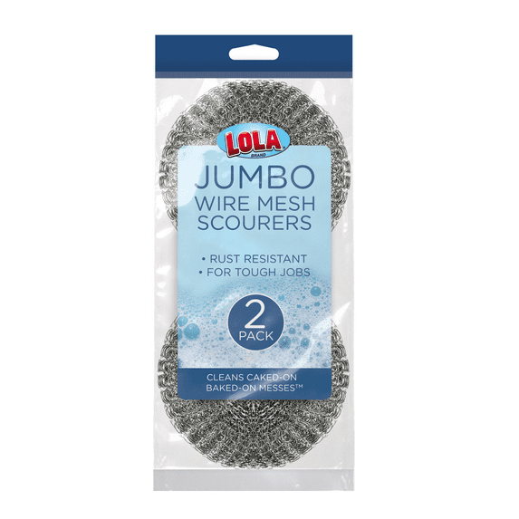 LOLA Jumbo Wire Mesh Scourer, Galvanized Steel, Heavy-Duty Cleaning - 2 Count