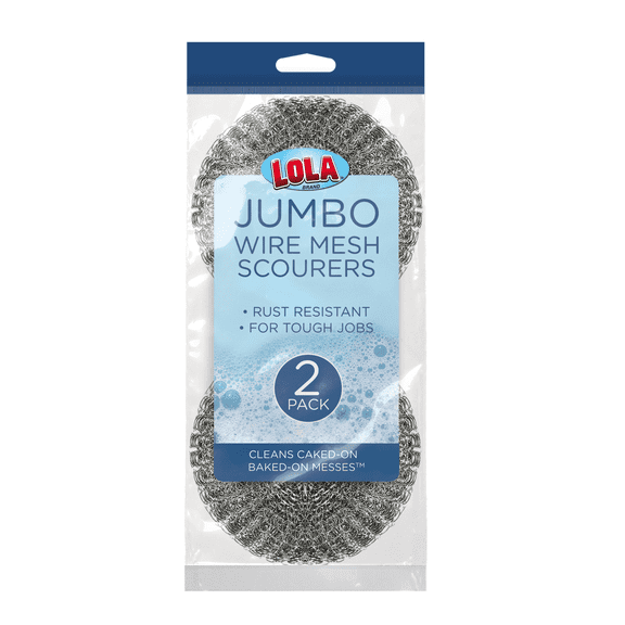 LOLA Jumbo Wire Mesh Scourer, Galvanized Steel, Heavy-Duty Cleaning - 2 Count