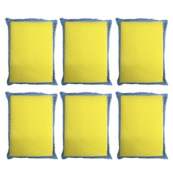 LOLA Nylon Net & Microfiber Terry Sponge 2-Way Cleaning Pad, Dual Sided - 6 Pack