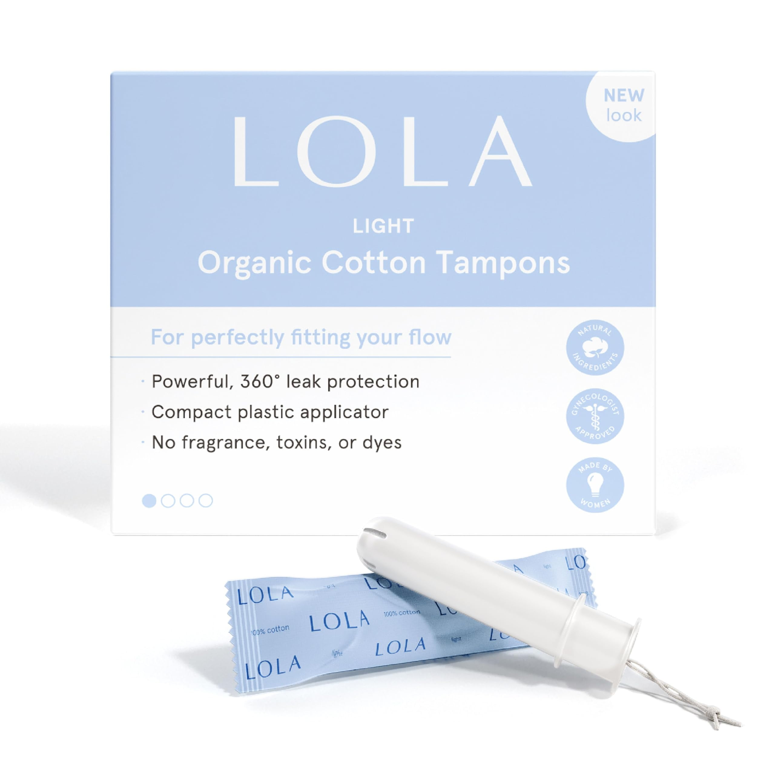 LOLA Organic Cotton Tampons, 60 Count Light Tampons, Period Feminine
