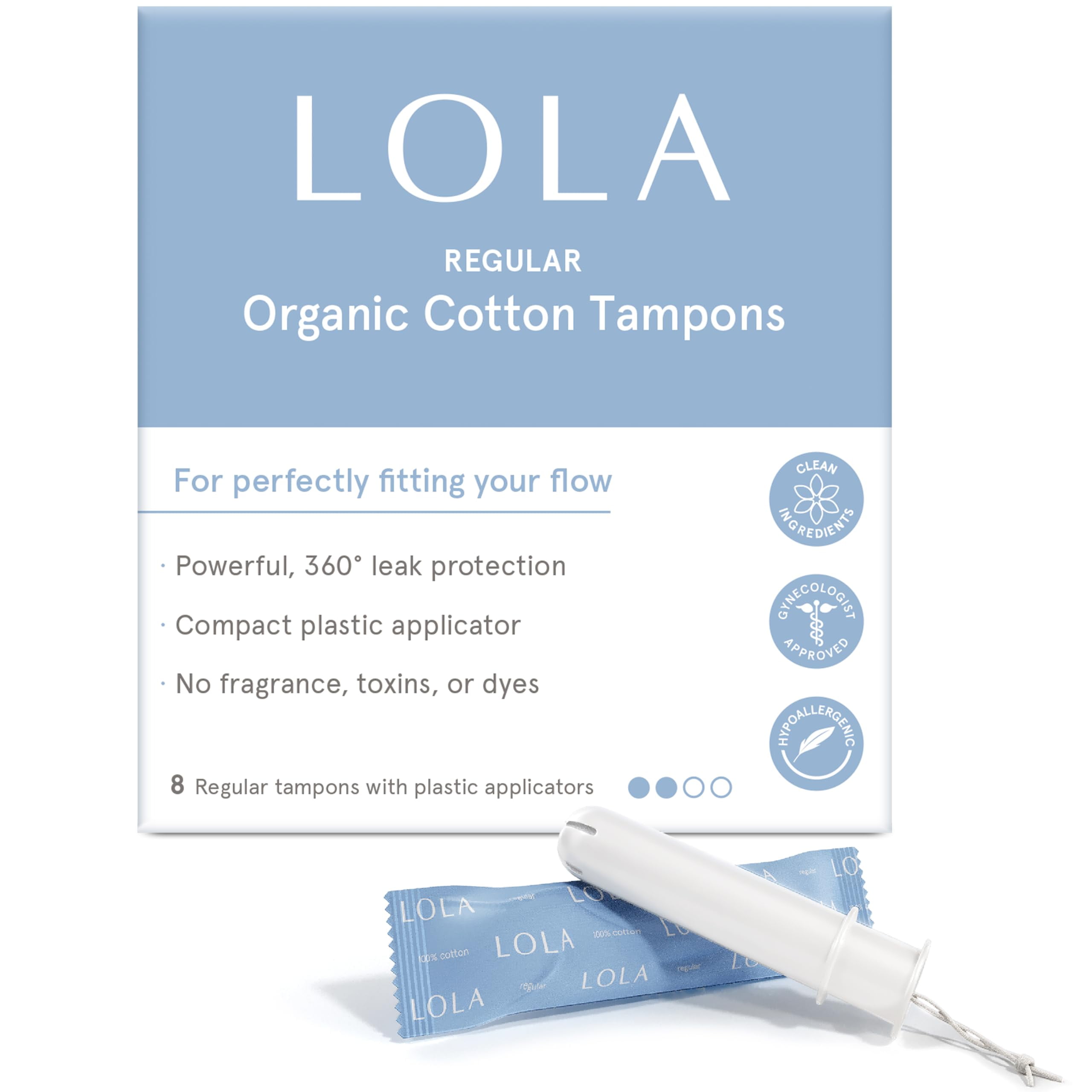 LOLA Organic Cotton Tampons, 8 Count Tampons Regular, Period Feminine