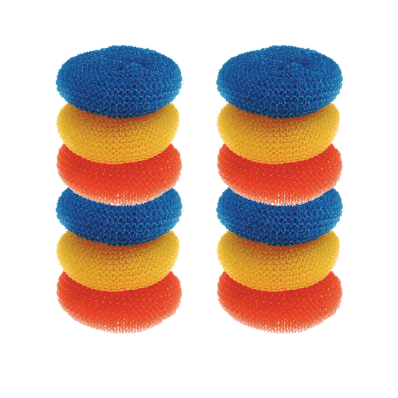 LOLA Plastic Mesh Scourers, Non-Scratch All-Purpose Cleaner Pads, Rust Proof - 12 Pack