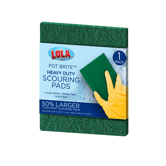 LOLA Pot Brite Jumbo Scouring Pad, Heavy Duty Nylon Fiber Scrubber, Rust Resistant
