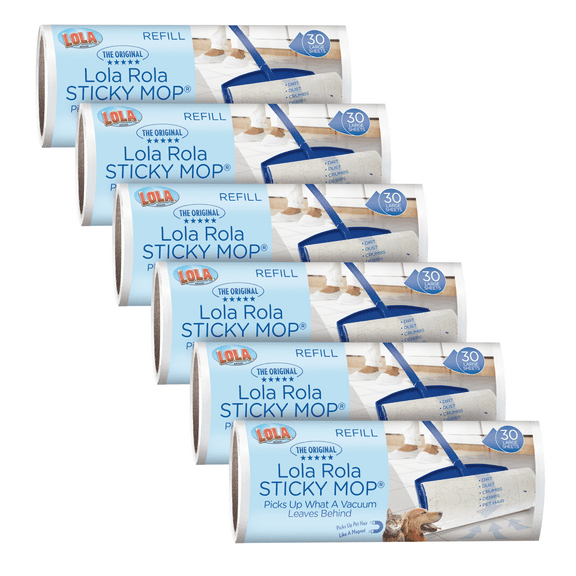LOLA ROLA Sticky Mop Refill, Pet Hair/Lint Remover & Cleaner, Adhesive Roller - 6 Pack