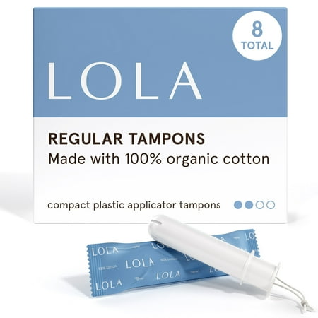 LOLA Regular Tampons, Organic Cotton, Compact Plastic Applicator, 8 Count