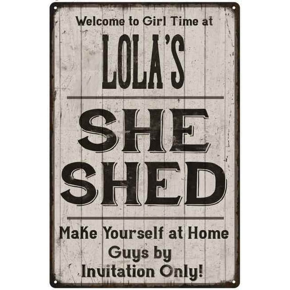 LOLA'S She Shed Sign Lady Cave Gift 8 x 12 High Gloss Metal 208120082361