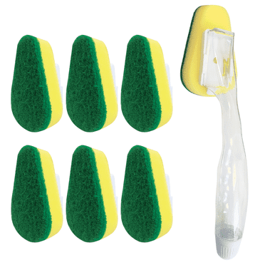 LOLA Soap Dispensing Dish Wand W/ 7 Super Absorbent Sponge Head, Reusable