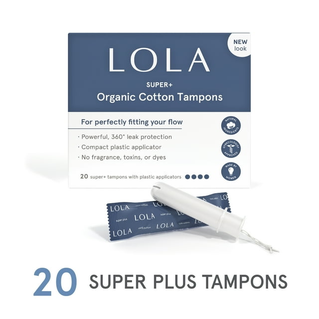 LOLA Super Plus Tampons, Organic Cotton, Compact Plastic Applicator, 20