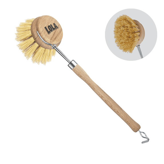 LOLA - The Original - Tampico Vegetable & Dish Wood Brush, 3" Head, Sustainable, Tampico Bristles, Easy Head Only Replacement, 1 Pack