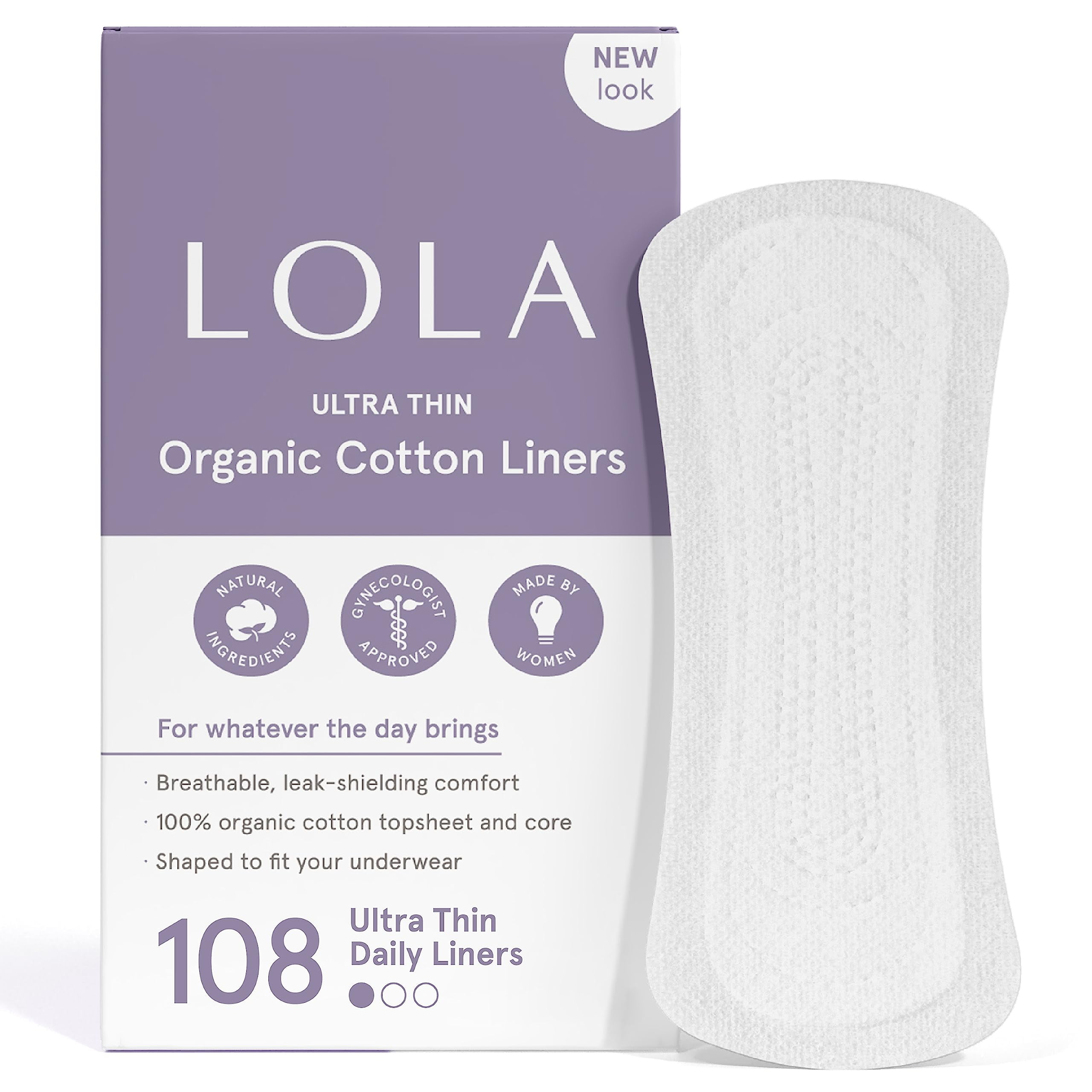 LOLA Ultra Thin Liners, 108 Count Cotton Panty Liners for Women