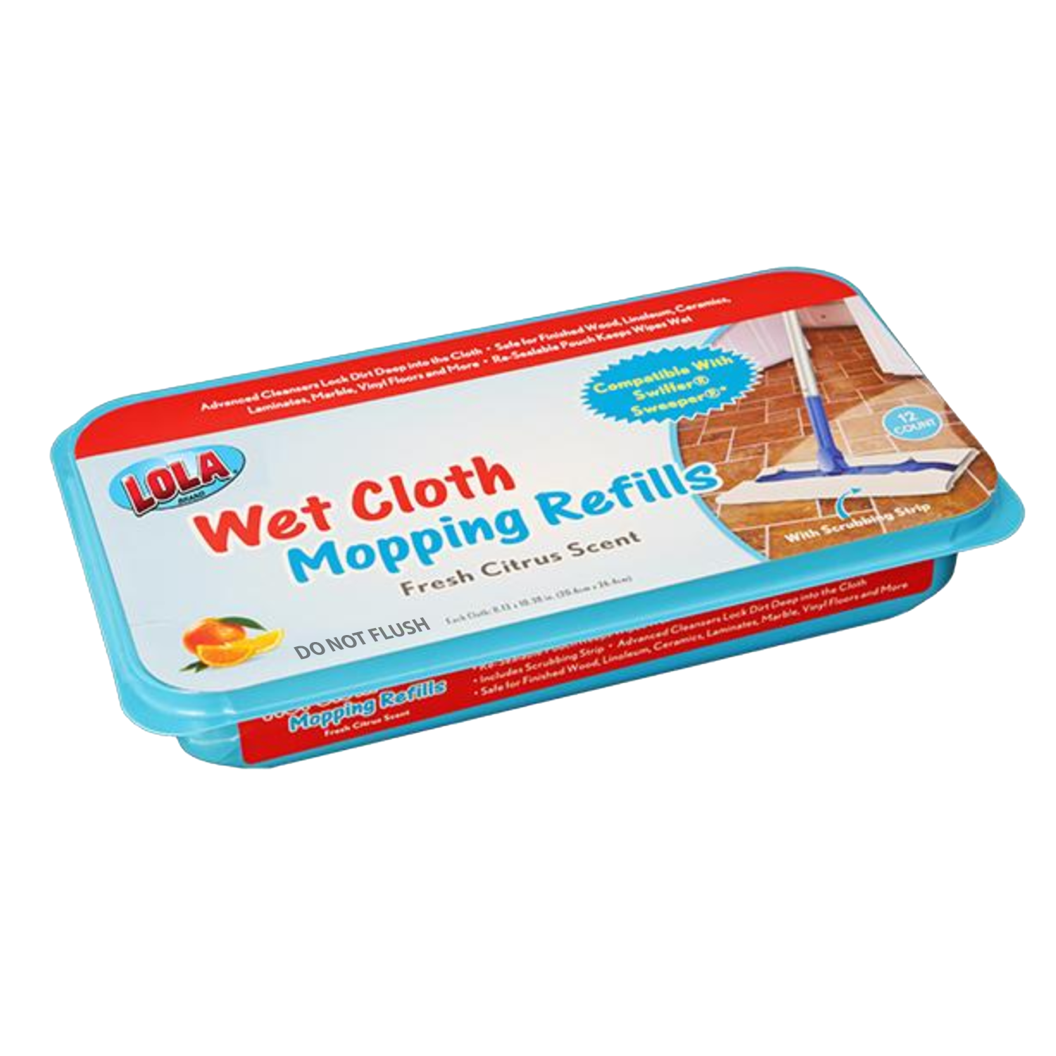Lola Products LOLA Wet Mopping Pad Refills, 12 Pack – Compatible with Swiffer Sweeper, Fresh Citrus Scent