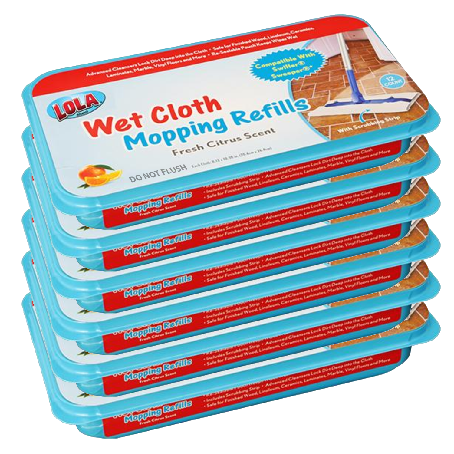 Lola Products LOLA Wet Mopping Pad Refills, 72 Pack – Compatible with Swiffer Sweeper, Fresh Citrus Scent