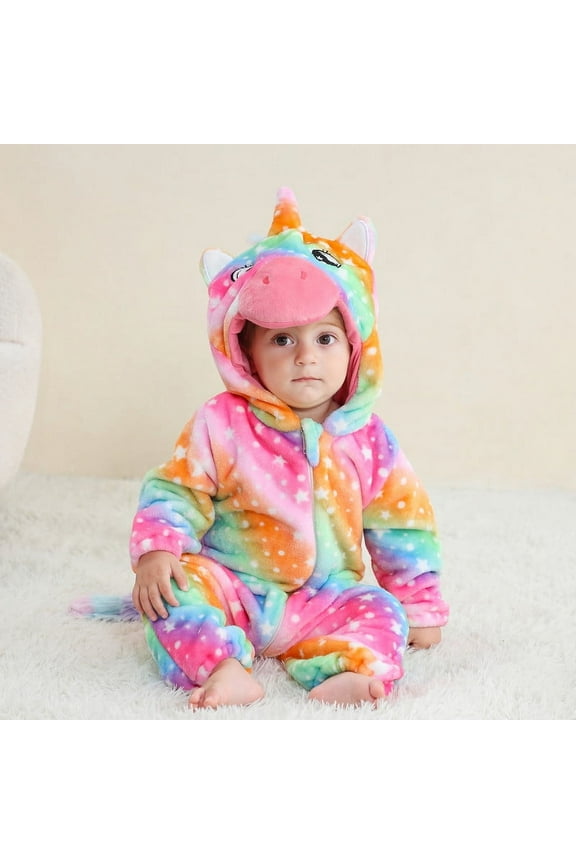 Baby Toddler Girls Unicorn One-piece, Infant Fleece Hooded Rompers, Double Way Zipper Closure 6 Months-3T
