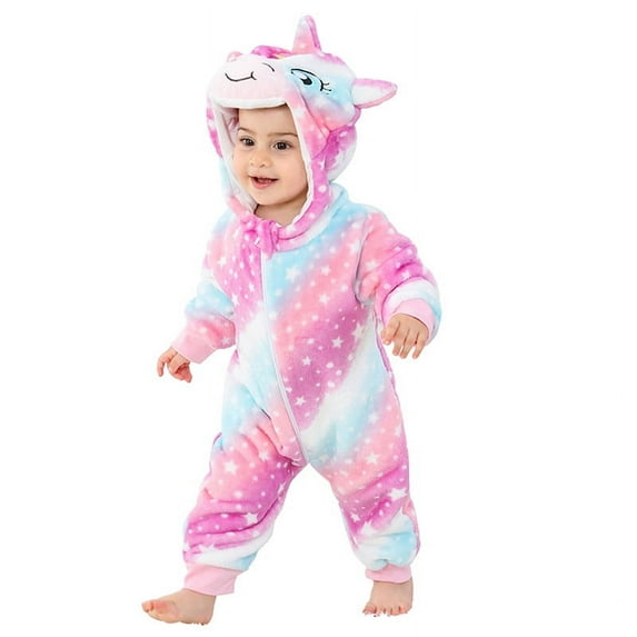 LOLANTA Baby Toddler Girls Unicorn One-piece, Infant Fleece Hooded Rompers, Double Way Zipper Closure 6 Months-3T