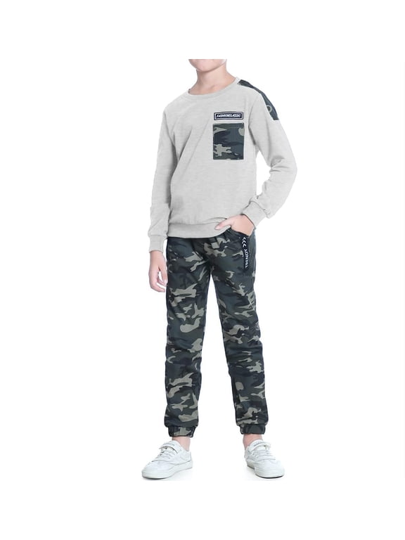 Boys Clothes Casual Camouflage 2 Piece Tracksuit Long Sleeve Sweatshirt Pants Sets